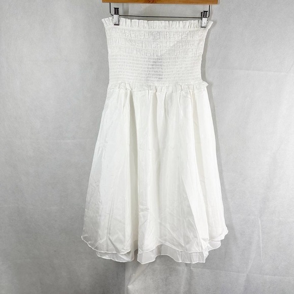ATM Anthony Thomas Melillo Smocked White Strapless Mini Dress Size Small - Picture 1 of 8